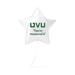 White star-shaped foil balloon with green UVU logo and "You've mastered it" text printed on the front, attached to a clear string.