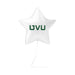 White star-shaped mylar balloon with dark green UVU text printed in the center and attached string.