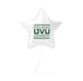 White star-shaped mylar balloon with Utah Valley University UVU logo in green text printed on the center.
