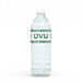 Clear plastic water bottle with white cap and green "UVU" text centered on a green and white "Wolverines" branded label wrap around the middle.
