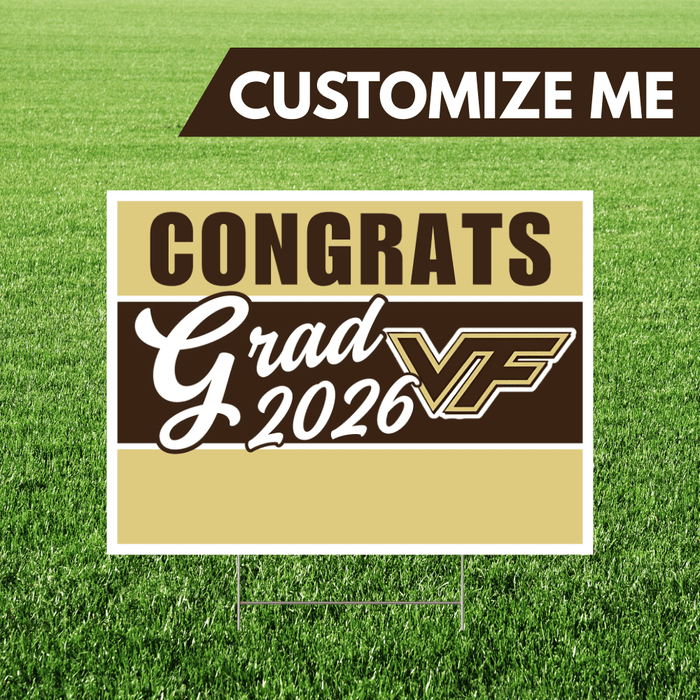 Graduation-themed customizable sign with 'Congrats Grad 2026' text on a grass background