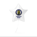 White star-shaped mylar balloon featuring a gold and navy Spartan helmet logo with "Vanguard High School" text around the circle and "Congrats Name!" printed below.