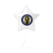 White star-shaped foil balloon featuring a blue and gold circular school crest with a gold helmet and text reading "Vanguard High School.
