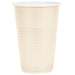 Cream-colored disposable cup with white rim, 16 ounces, shown from the front against a white background.