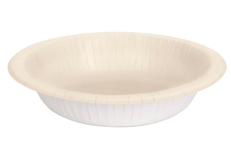 Cream-colored disposable paper bowl with ridged exterior texture, shown from above against a white background.