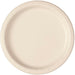 Round cream-colored paper plate with a ridged rim and shallow well, shown from above against a white background.