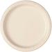Round vanilla cream colored disposable paper plate with a ribbed rim and shallow well, shown from above on a white background.