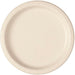 Cream-colored disposable paper plate with a flat center and raised rim, shown from above against a white background.