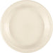 Cream-colored plastic disposable plate with a ribbed rim, shown from above against a white background.