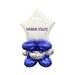 White star-shaped foil balloon with "Weber State" text in purple, positioned above a cluster of four blue and silver round foil balloons arranged as a decorative balloon bouquet.