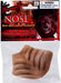 Tan foam werewolf nose prosthetic with wrinkled texture and peel-and-stick applicator, displayed in clear plastic packaging with dark red horror-themed header card.