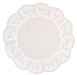 White round paper doily with delicate lace cutout border and solid center circle, 12 inches diameter.