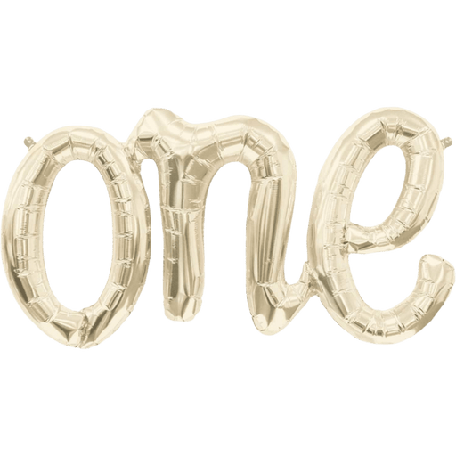 White Gold "One" Air-Filled Only Script Lettering Balloon | 1ct