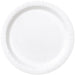 White disposable paper dinner plate with embossed pleated rim design, shown from above on a plain background.