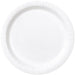 White disposable paper dinner plate with embossed scalloped edge trim, shown from above against a white background.