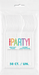 Package of 50 white heavy-duty reusable spoons with colorful "PARTY" branding displayed on clear plastic packaging.
