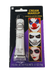 White cream makeup tube labeled "Cream Makeup" with net weight 0.7 oz, displayed on black and purple packaging showing three example face designs including a clown, skeleton, and gothic character.