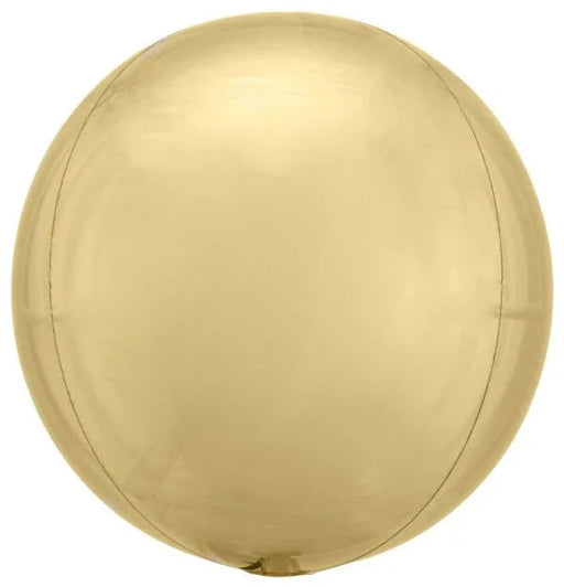 Pale gold spherical foil balloon with a seamless round shape and subtle seam lines visible across the surface.