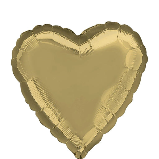Gold foil heart-shaped balloon with a scalloped edge and reflective metallic finish.