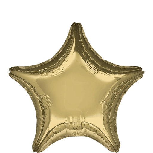 Gold four-pointed star-shaped mylar balloon with a reflective metallic finish and sealed valve at the bottom.