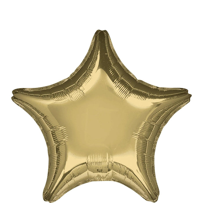 Gold four-pointed star-shaped mylar balloon with a reflective metallic finish and sealed valve at the bottom.