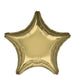 Gold four-pointed star-shaped mylar balloon with a reflective metallic finish and sealed valve at the bottom.