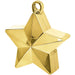 Gold three-dimensional star-shaped balloon weight with a loop attachment at the top for hanging.