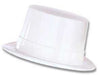 White plastic top hat with a tall crown and wide brim, shown at an angle against a white background.
