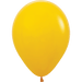 A single golden yellow latex balloon with a round, elongated shape and a small brown tied knot at the bottom.