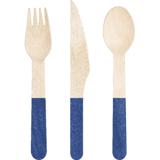 Cobalt Blue Assorted Wood Cutlery 6.5" | 24 ct