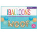Balloon banner kit featuring gold foil letter balloons spelling "WOOF" with blue, light blue, and peach latex balloons arranged around it on colorful packaging labeled "little balloons" with "10 balloons" noted.