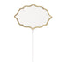 Gold scalloped-edge decorative food pick with a white stem and blank center for writing.