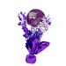 Purple football helmet centerpiece decoration with wildcat logo and stars bursting upward from a wrapped base.
