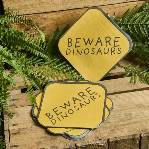 Yellow Beware Dinosaur Party Napkins | 16ct