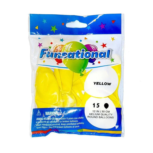 12" Funsational Latex Balloon Pack, Yellow | 15 ct