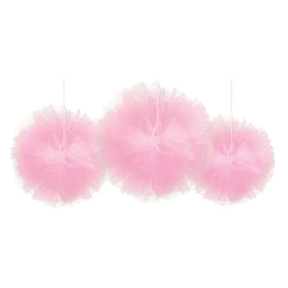 Rounded Pink Tissue Pom Poms 3ct