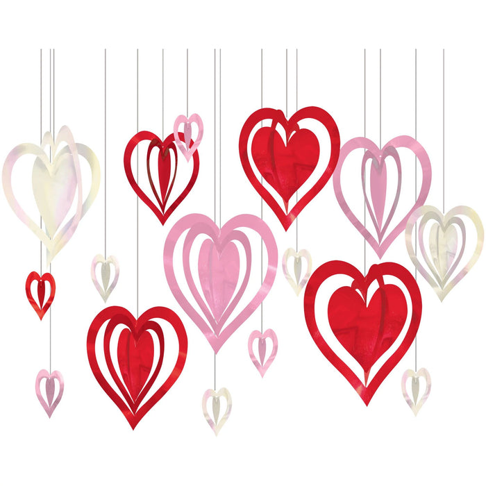 Valentine's 3d Foil Hearts Decoration Kit | 16pcs