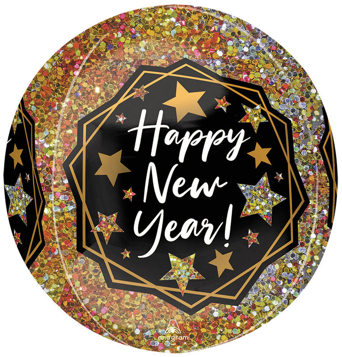 Happy New Year Gold Sparkle Orbz Mylar Balloon 16" | 1ct