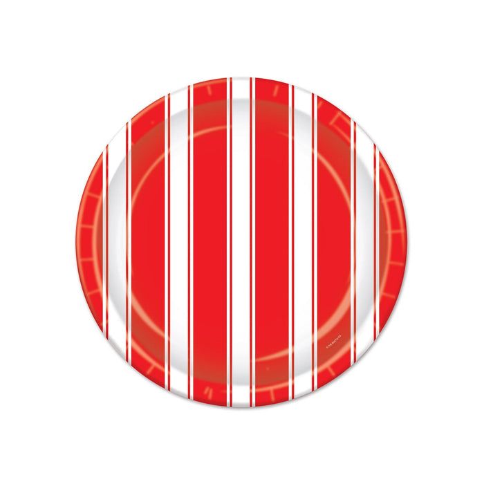 Carnival Striped Red & White 9" Paper Plates 8pk  | 1ct