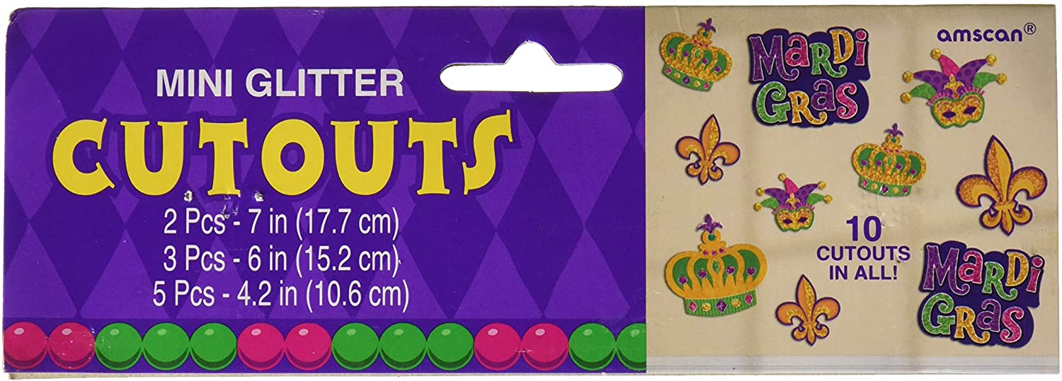 Mardi Gras Mini Glitter Decorating Cutouts 10pcs  | 1ct