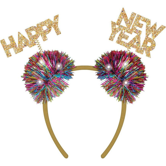 New Year's Colorful Confetti Light-Up Pom-Pom Headband | 1ct