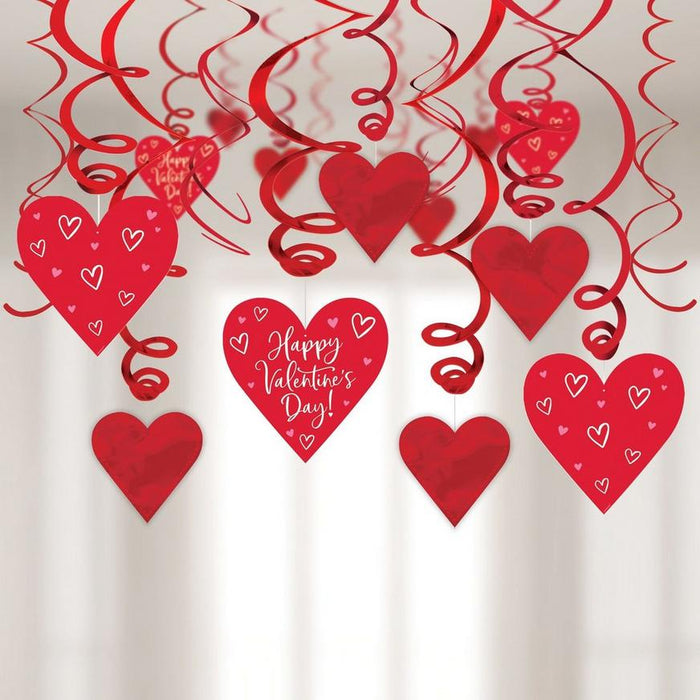 Valentine's Day Heart Cardstock & Foil Swirl Decorations | 30ct