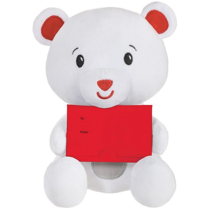 Valentine’s Day White & Red Plush Bear Balloon Weight with Gift Card Holder, 5.9oz | 1ct