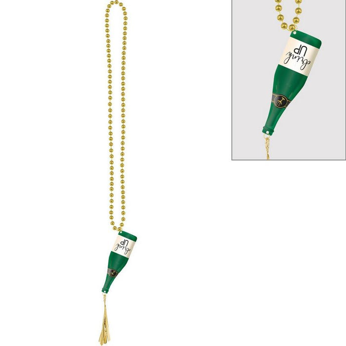 New Year's Champagne Bottle Plastic Bead Necklace, 23in | 1ct