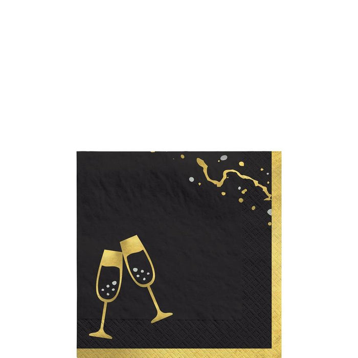 New Year's Clinking Champagne Flutes Paper Beverage Napkins | 40ct