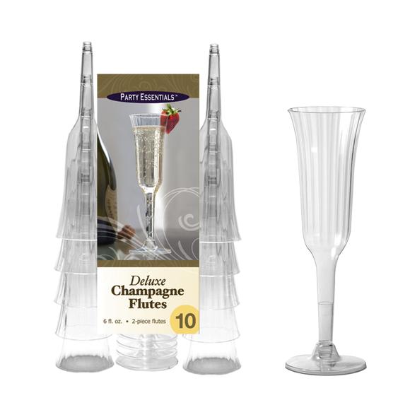 New Year's Deluxe 2 Piece Plastic Champagne Flutes 6 oz | 10 ct