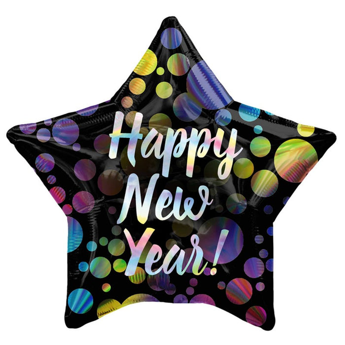 Happy New Year Holographic Bubbles Star Mylar Balloon 19" | 1ct