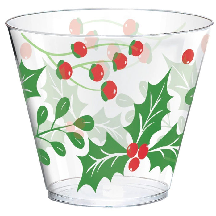 Christmas Holly Clear Plastic Tumblers 9oz | 40ct