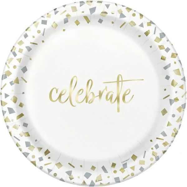 New Year's Gold Confetti Celebrate Dinner Plates, 9in | 10ct