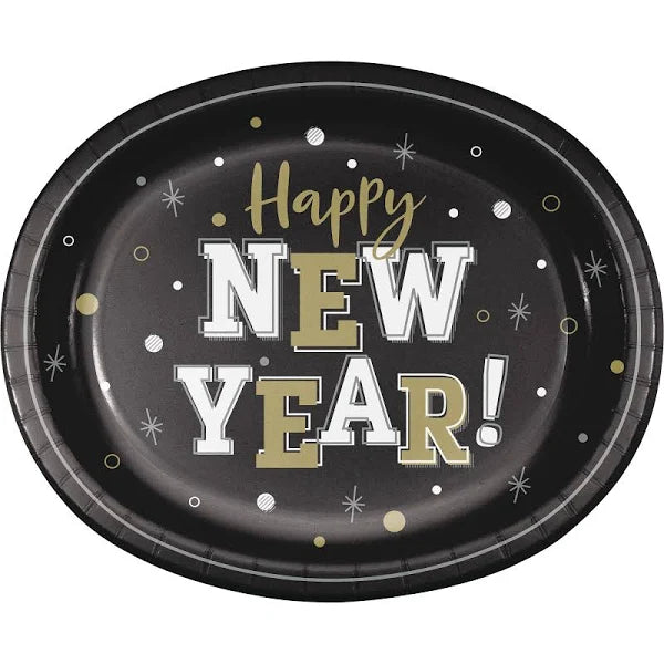 Happy New Year Oval Paper Plates 10" x 12" | 8ct